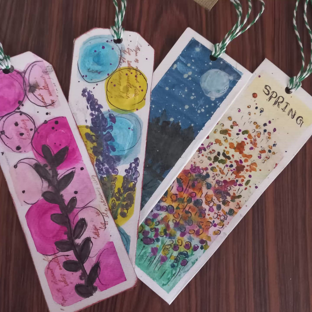 Handmade Floral Watercolor Bookmarks, Laminated Set of 4/marque page aquarelle