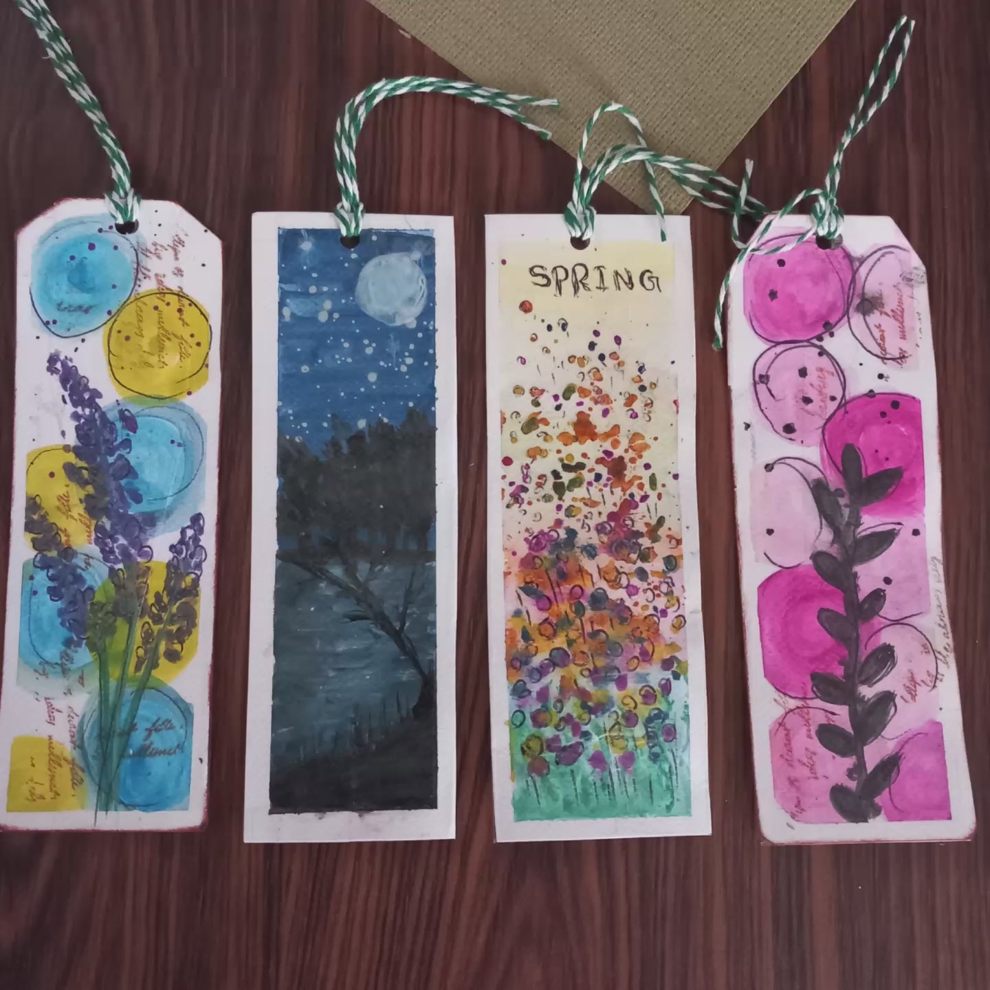 Handmade Floral Watercolor Bookmarks, Laminated Set of 4/marque page aquarelle