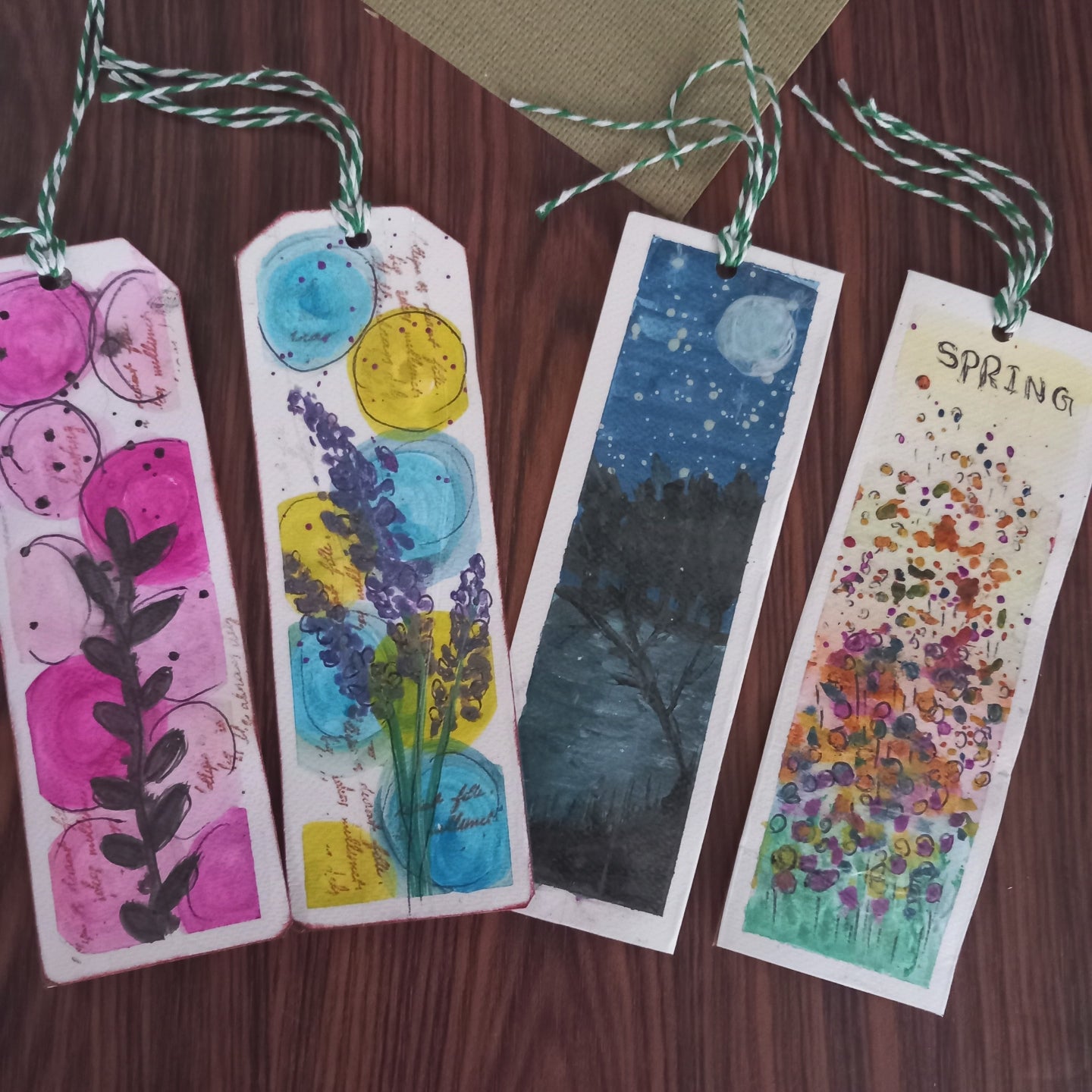 Handmade Floral Watercolor Bookmarks, Laminated Set of 4/marque page aquarelle